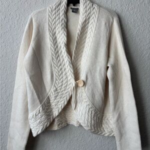 Ann Taylor Cream Cable Knit Cardigan